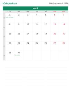 Calendario 2024 Abril