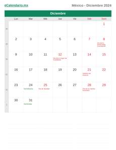 Calendario 2024 Diciembre