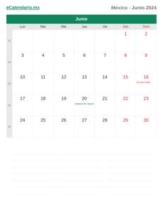 Calendario 2024 Junio