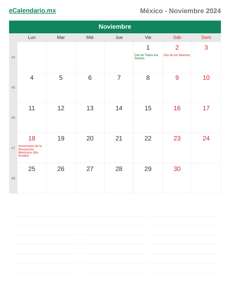 Calendario 2024 Noviembre