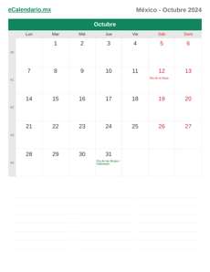 Calendario 2024 Octubre