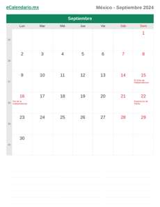 Calendario 2024 Septiembre