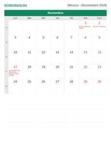 Calendario 2025 Noviembre