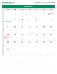 Calendario 2026 Noviembre