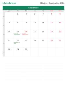 Calendario 2026 Septiembre
