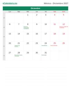 Calendario 2027 Diciembre