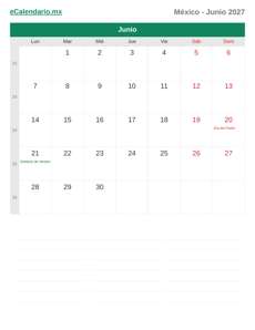 Calendario 2027 Junio