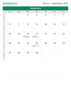 Calendario 2027 Septiembre