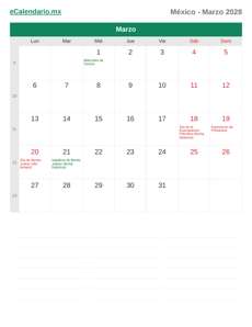 Calendario 2028 Marzo