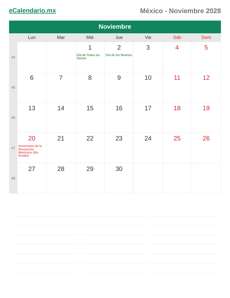 Calendario 2028 Noviembre