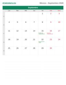 Calendario 2028 Septiembre