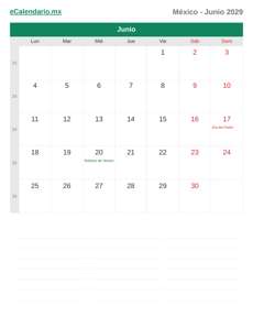 Calendario 2029 Junio