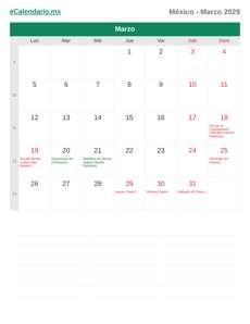 Calendario 2029 Marzo