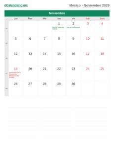 Calendario 2029 Noviembre